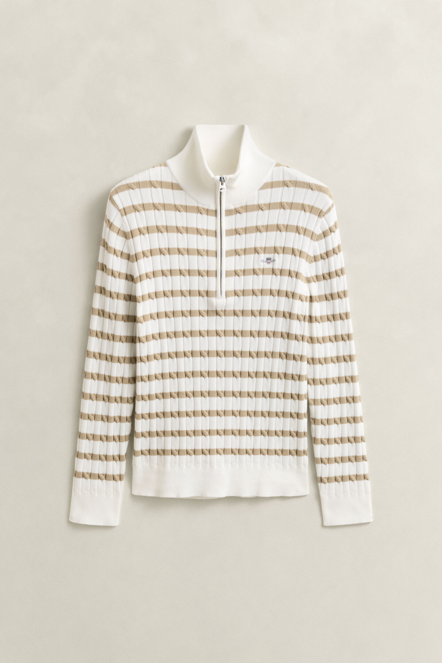Striped Cable Knit Half-Zip Sweater