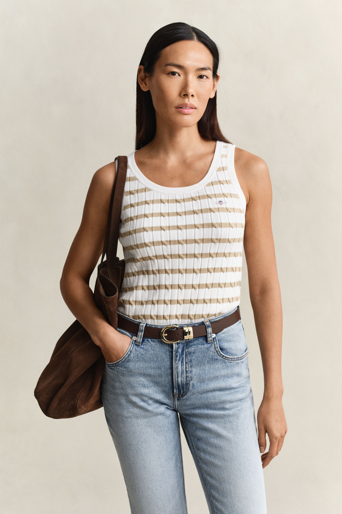 Striped Cable Knit Tank Top