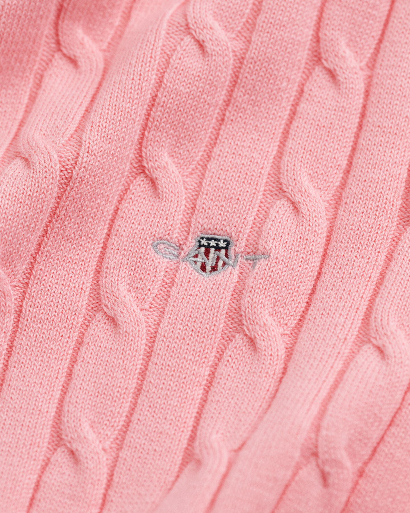 Stretch Cotton Cable Knit Crew Neck Sweater