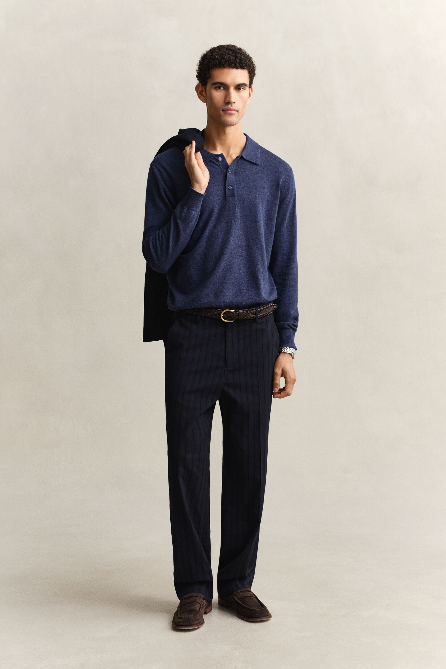 Slub Cotton Blend Polo Sweater