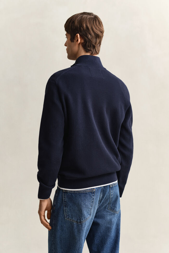Ribbed Cotton Half-Zip Sweater