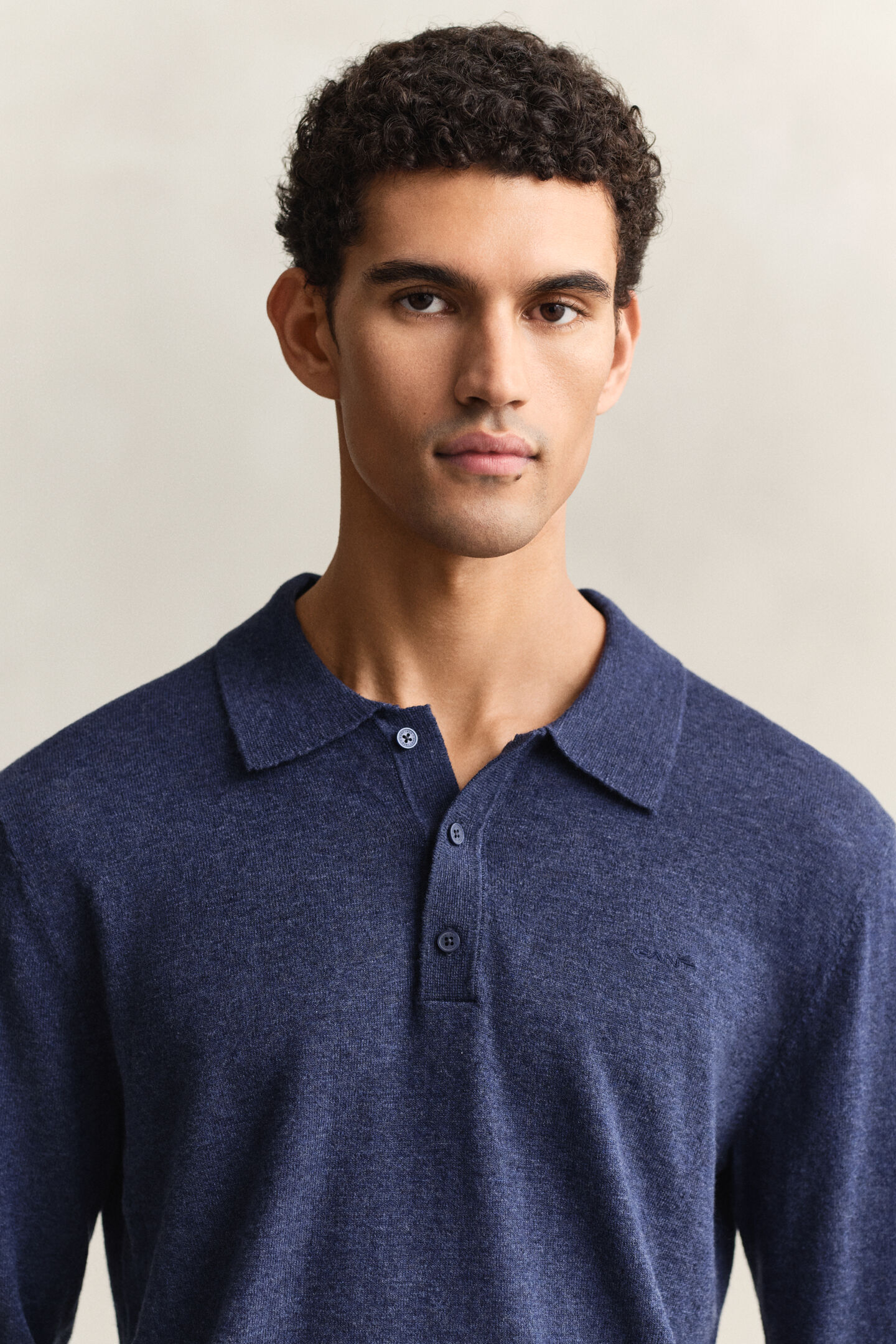 Slub Cotton Blend Polo Sweater