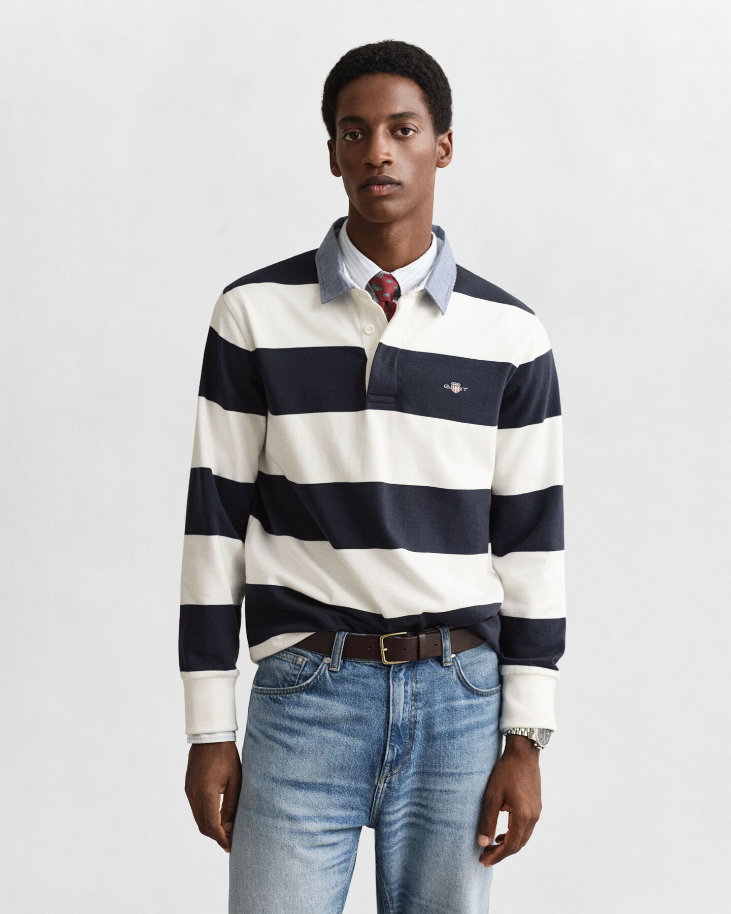 Chambray Collar Striped Heavy Rugger