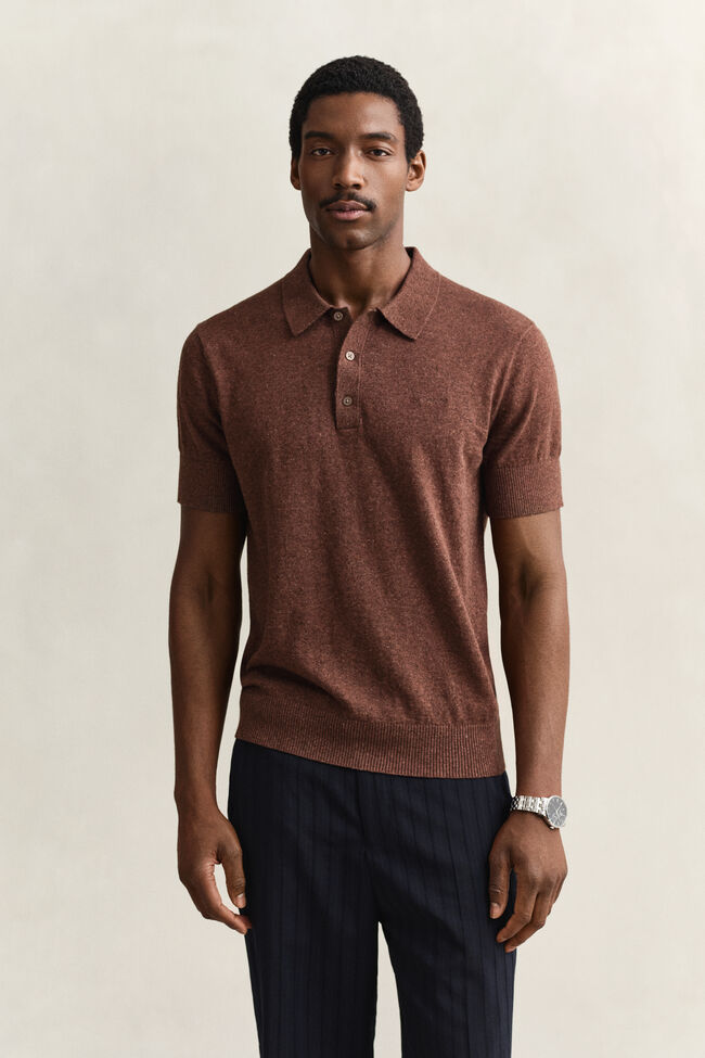 Slub Cotton Blend Short Sleeve Polo Sweater