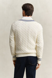 Cotton Cable Knit V-Neck Sweater