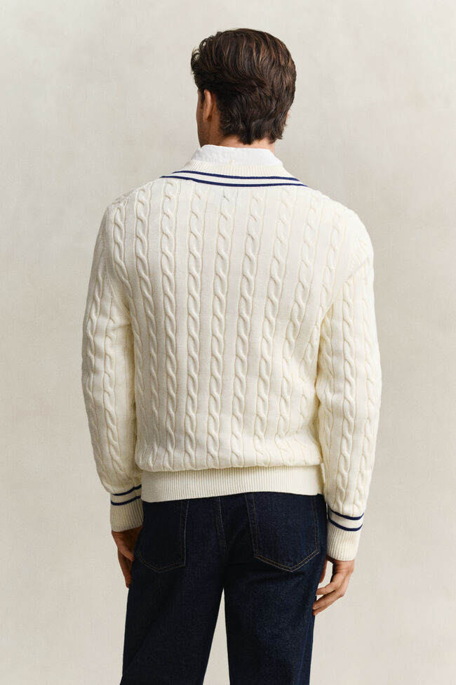 Cotton Cable Knit V-Neck Sweater