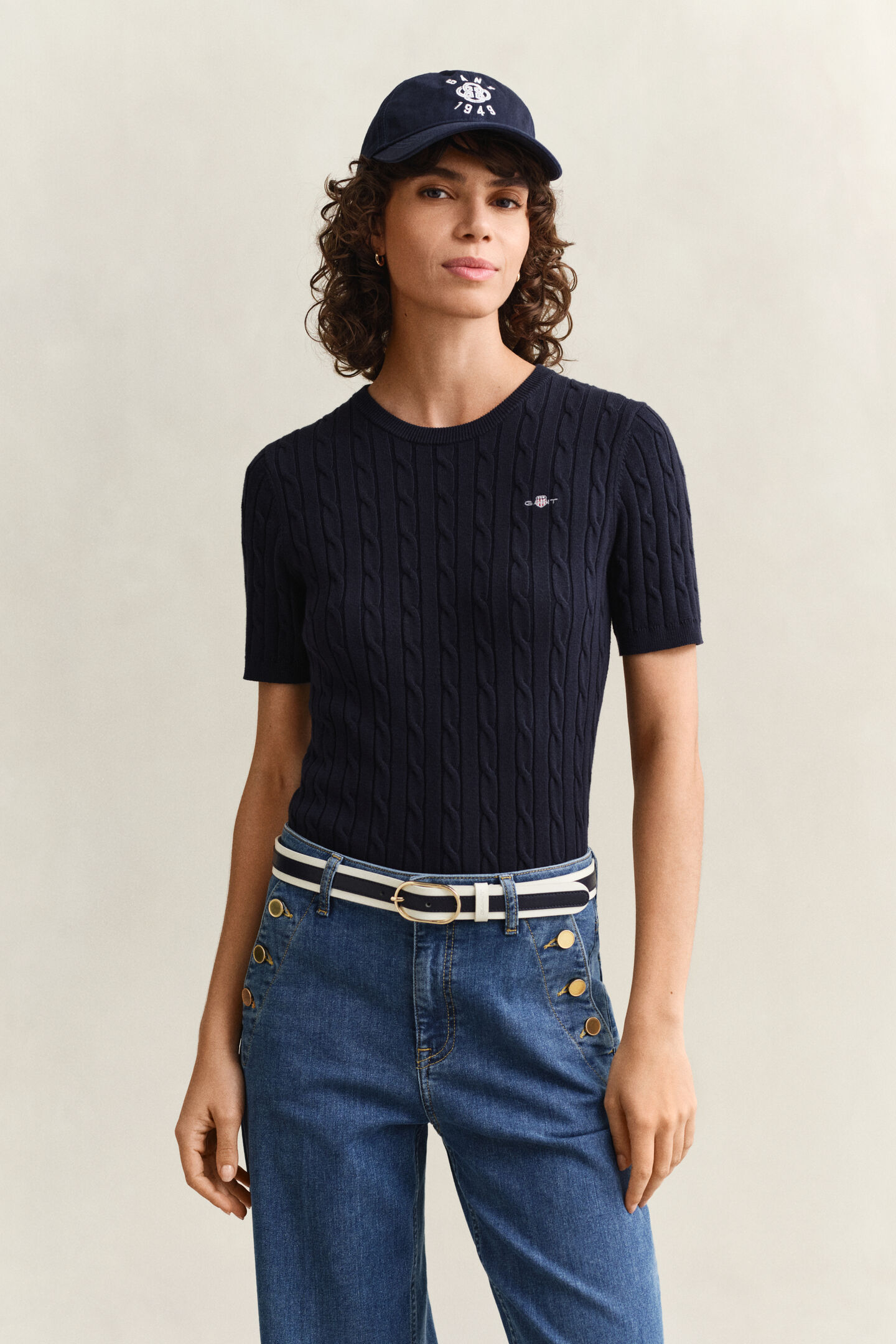 Cable Knit Short Sleeve Sweater