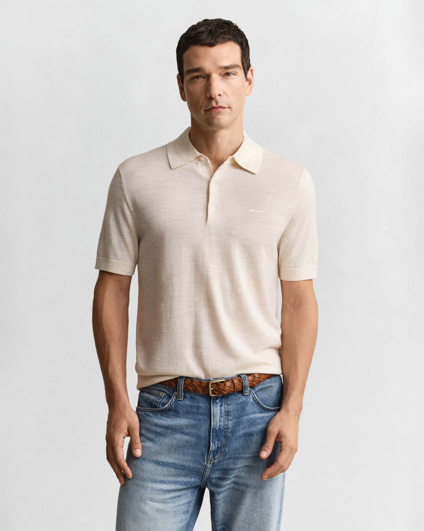 Extra Fine Merino Wool Short Sleeve Polo Sweater