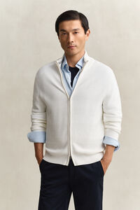 Textured Cotton Zip Cardigan