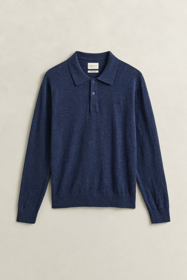 Slub Cotton Blend Polo Sweater