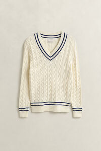 Cotton Cable Knit V-Neck Sweater