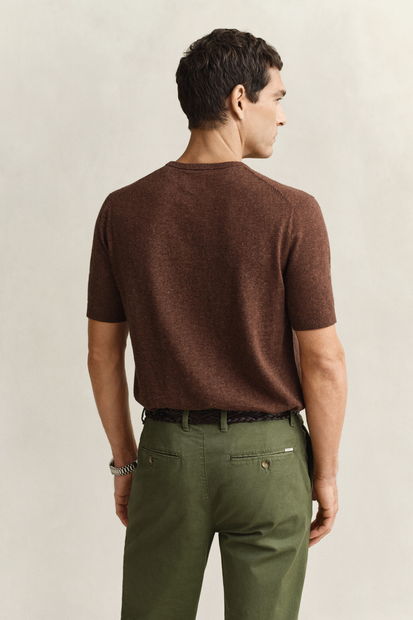 Slub Cotton Blend Short Sleeve Sweater