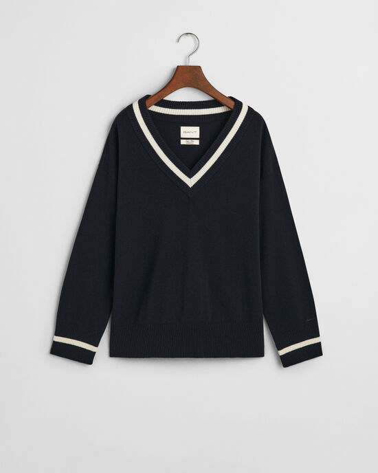 Superfine Lambswool Contrast V-Neck Sweater