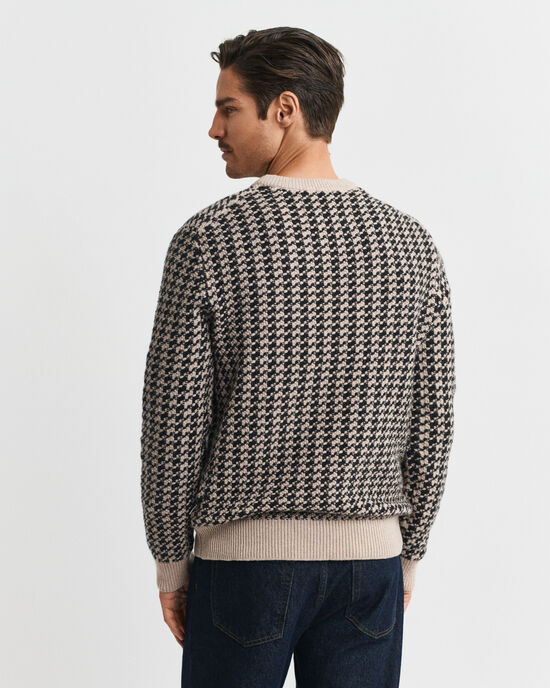 Two-Tone Textured Crew Neck Sweater