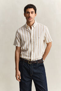 Striped Linen Blend Short Sleeve Shirt