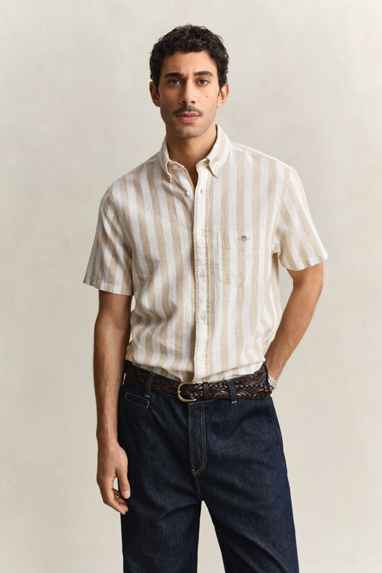 Striped Linen Blend Short Sleeve Shirt