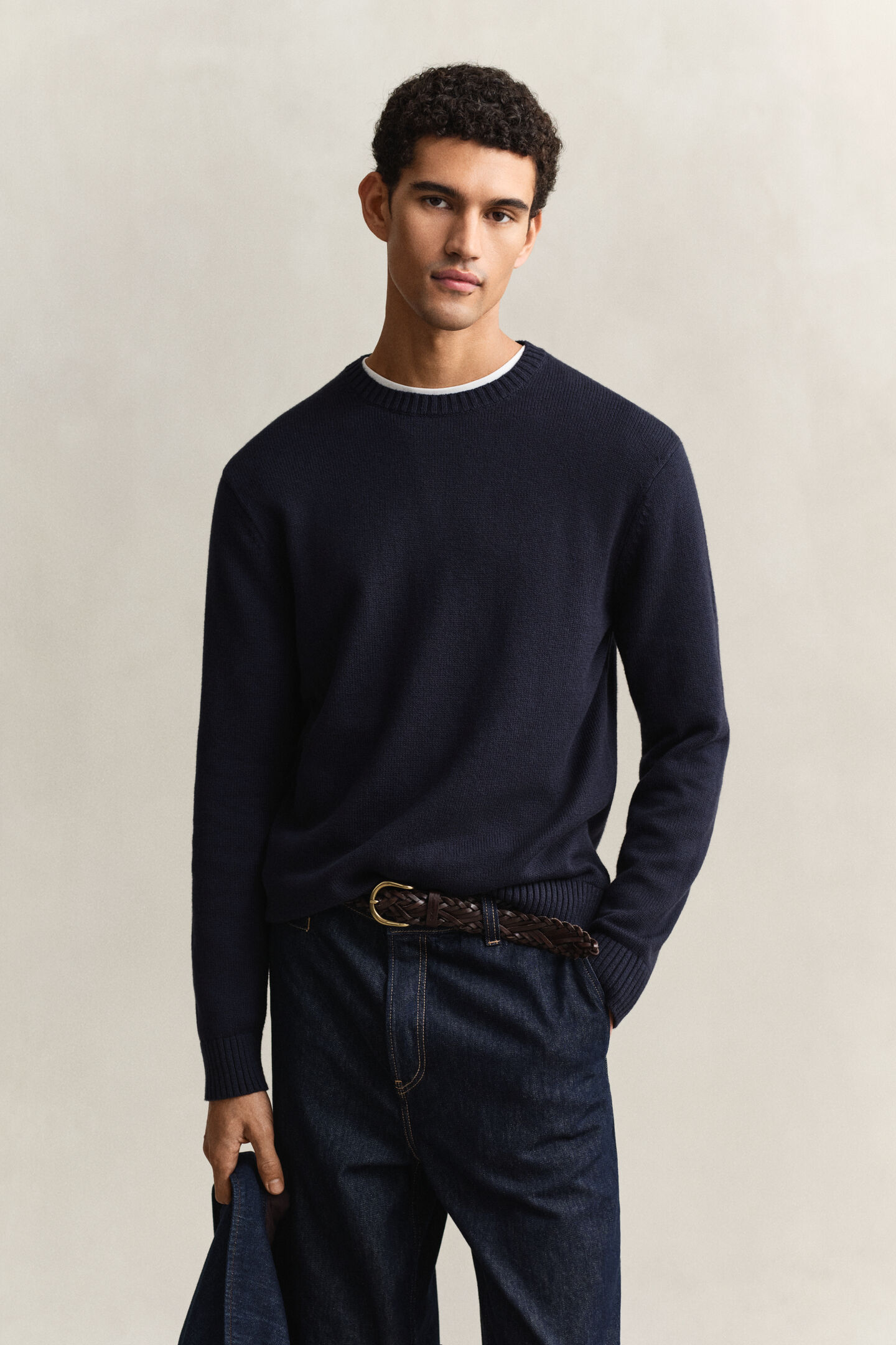 Cotton Blend Crew Neck Sweater