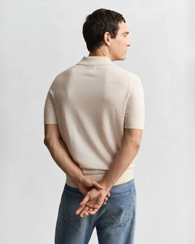 Extra Fine Merino Wool Short Sleeve Polo Sweater