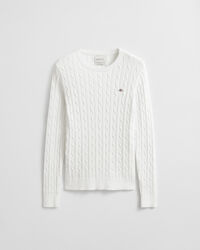 Stretch Cotton Cable Knit Crew Neck Sweater