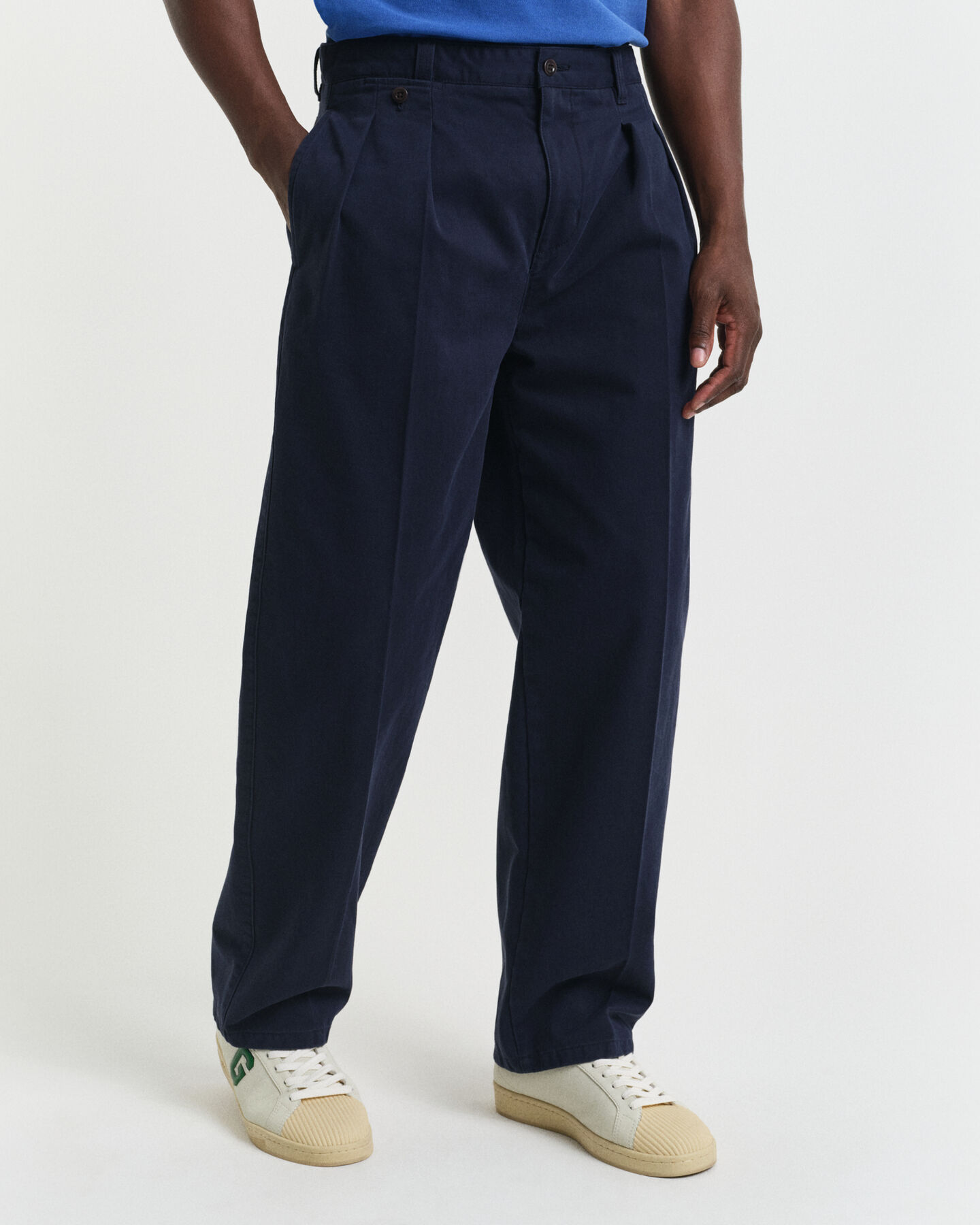 Relaxed Fit Pleated Cotton Twill Chinos