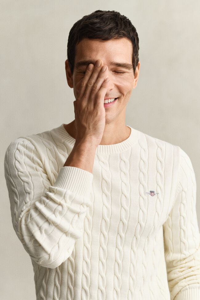 Cotton Cable Knit Crew Neck Sweater