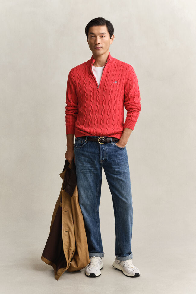 Cotton Cable Knit Half-Zip Sweater