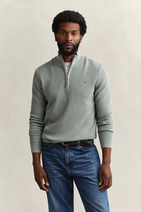Textured Cotton Half-Zip Sweater