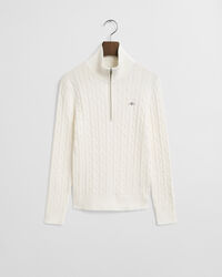 Stretch Cotton Cable Knit Half-Zip Sweater