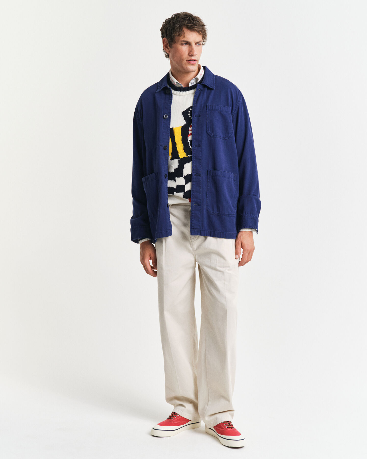 Relaxed Fit Pleated Cotton Twill Chinos