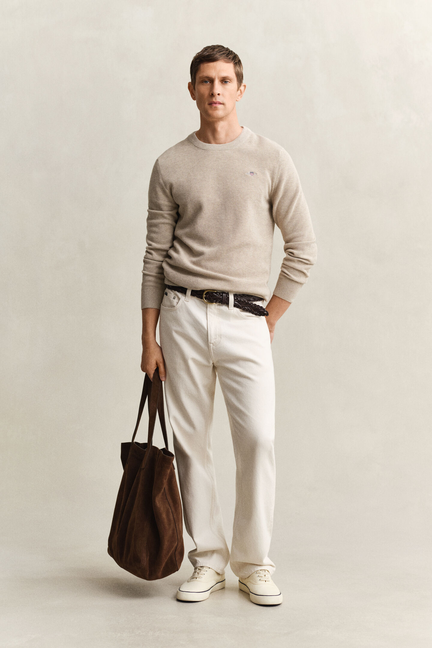 Textured Cotton Crew Neck Sweater