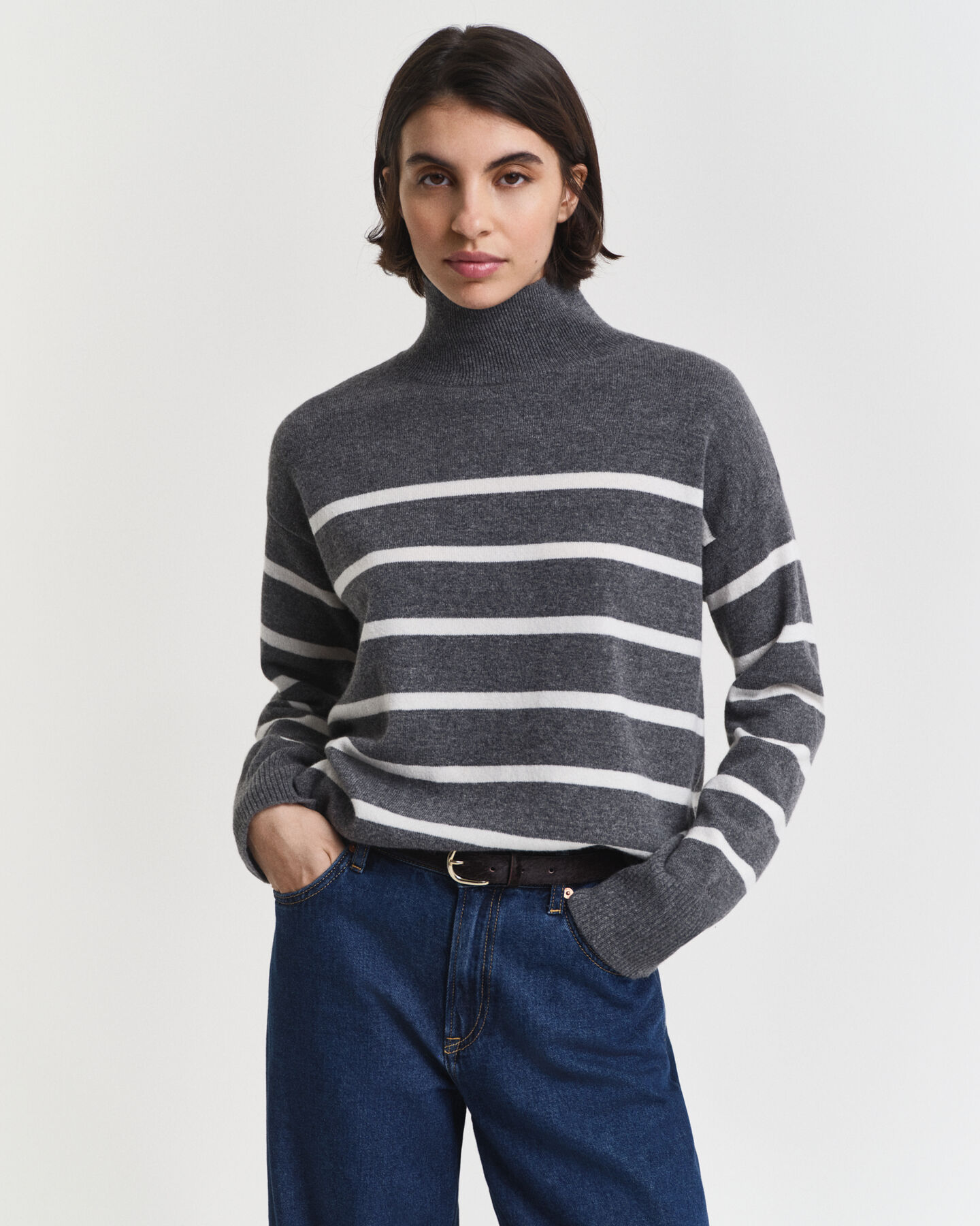 Striped Superfine Lambswool Turtleneck Sweater