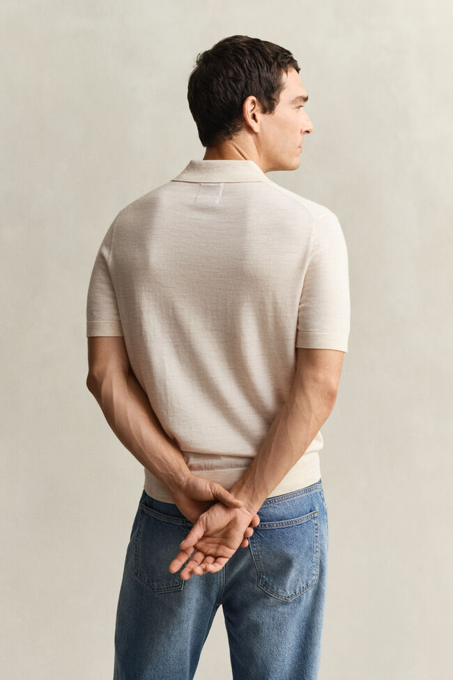 Extra Fine Merino Wool Short Sleeve Polo Sweater