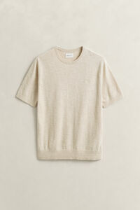 Slub Cotton Blend Short Sleeve Sweater