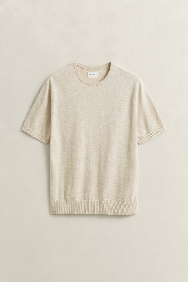 Slub Cotton Blend Short Sleeve Sweater