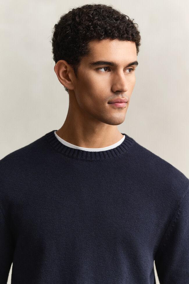 Cotton Blend Crew Neck Sweater