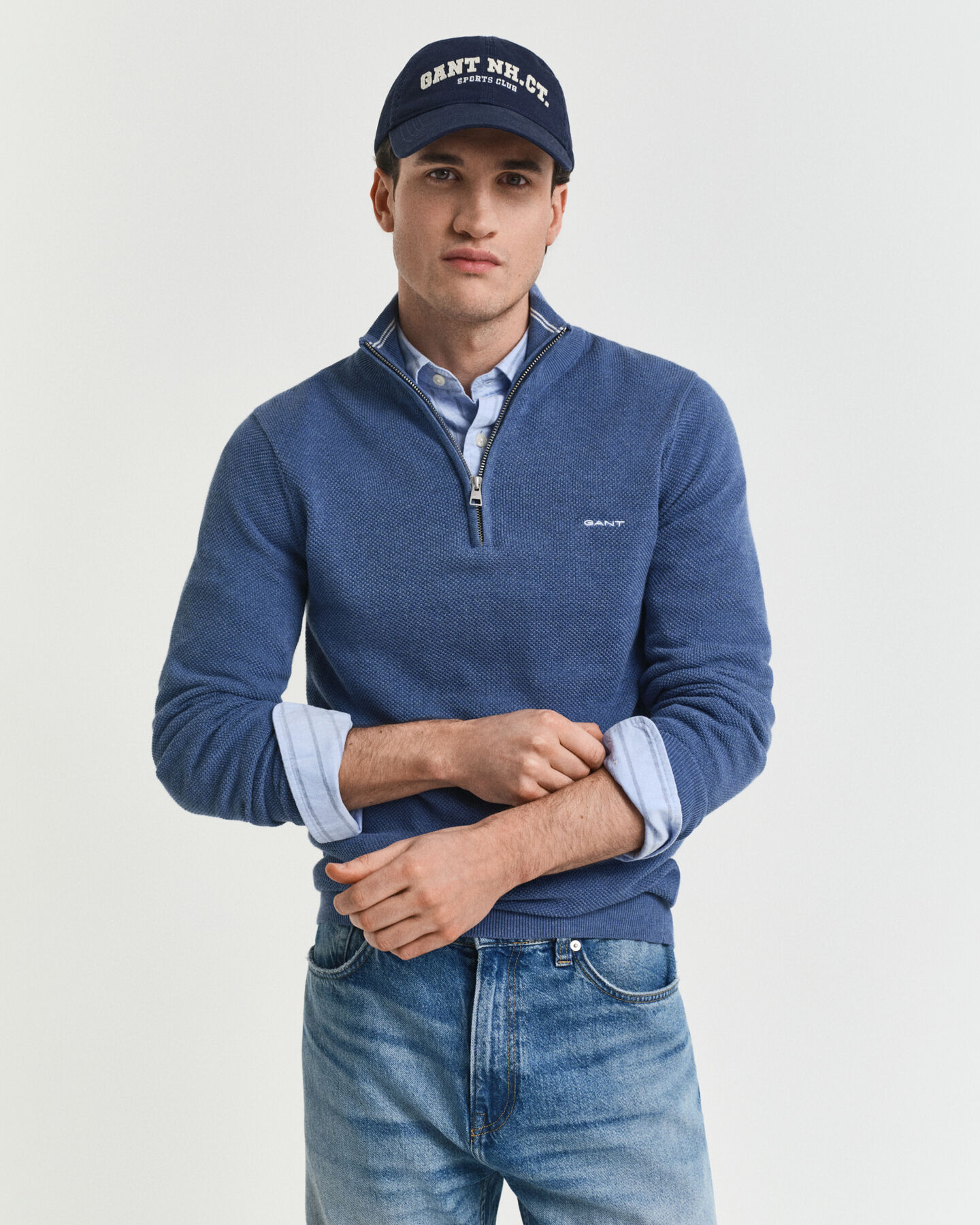 Cotton Piqu&eacute; Half-Zip Sweater