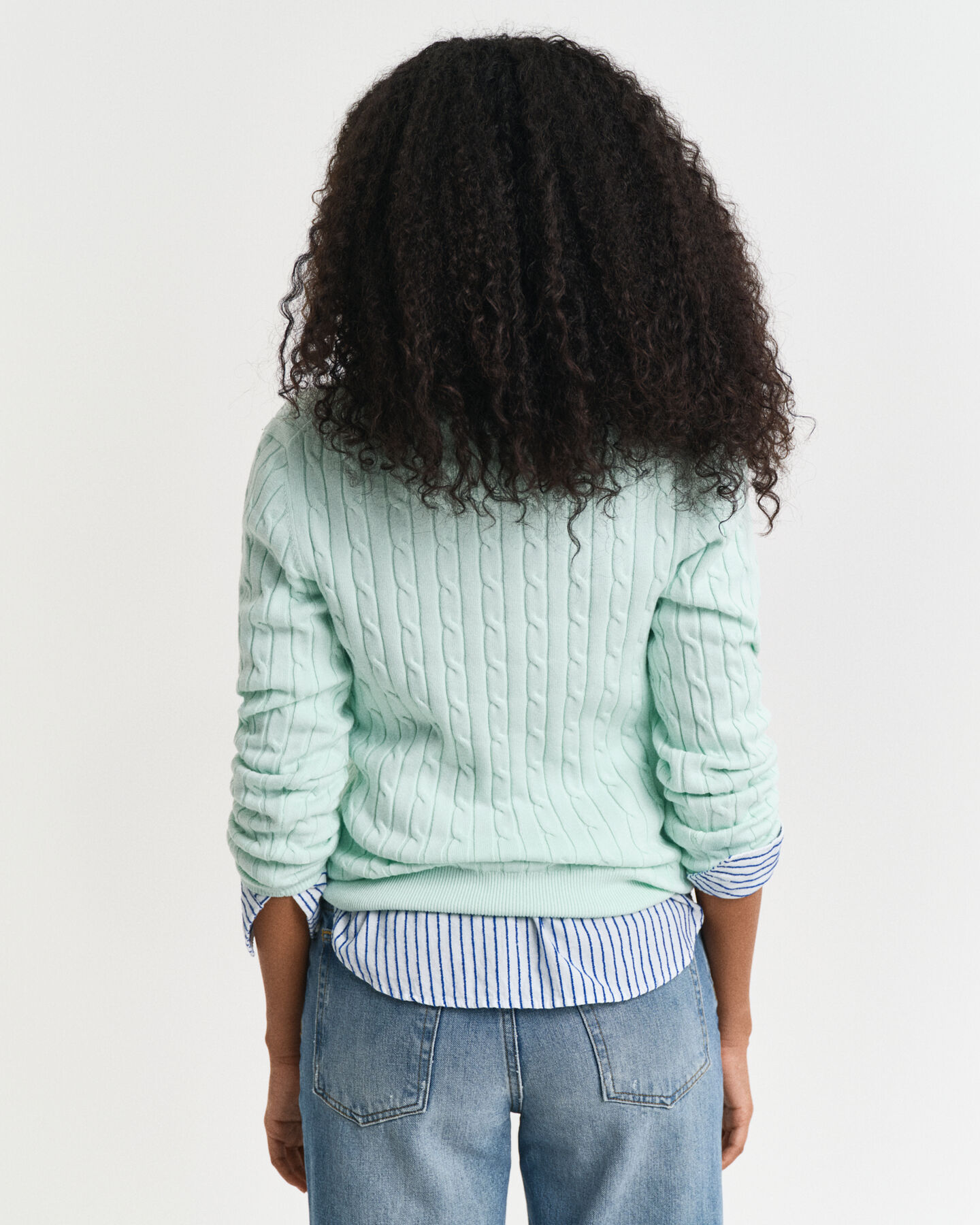 Stretch Cotton Cable Knit V-Neck Sweater