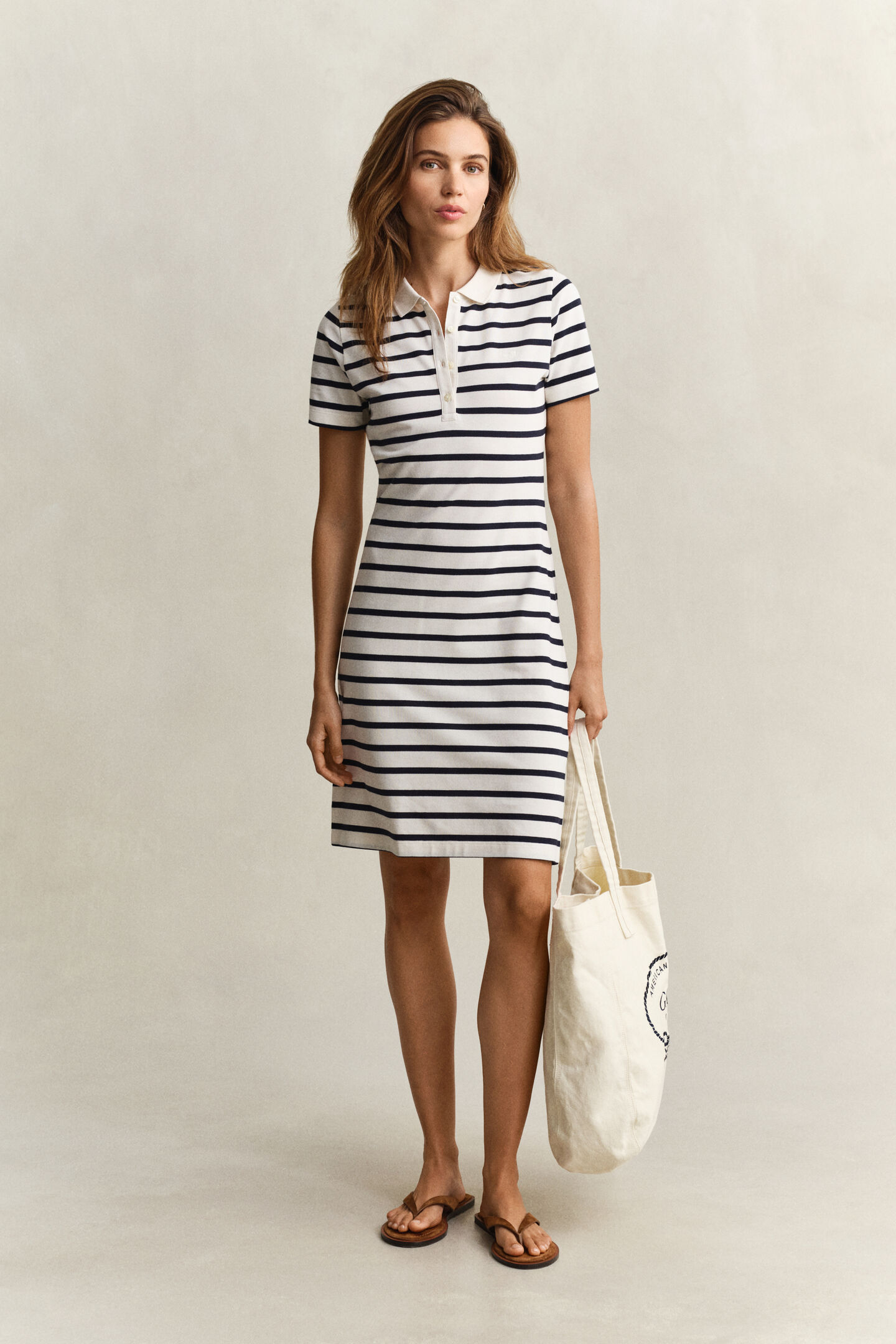 Striped Piqu&eacute; Polo Dress