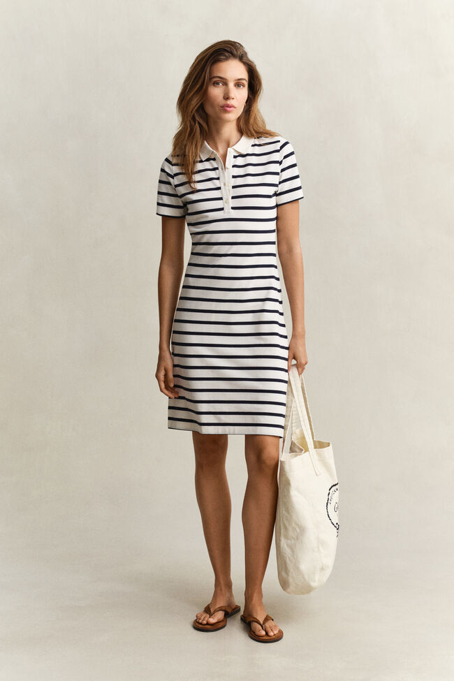 Striped Piqu&eacute; Polo Dress
