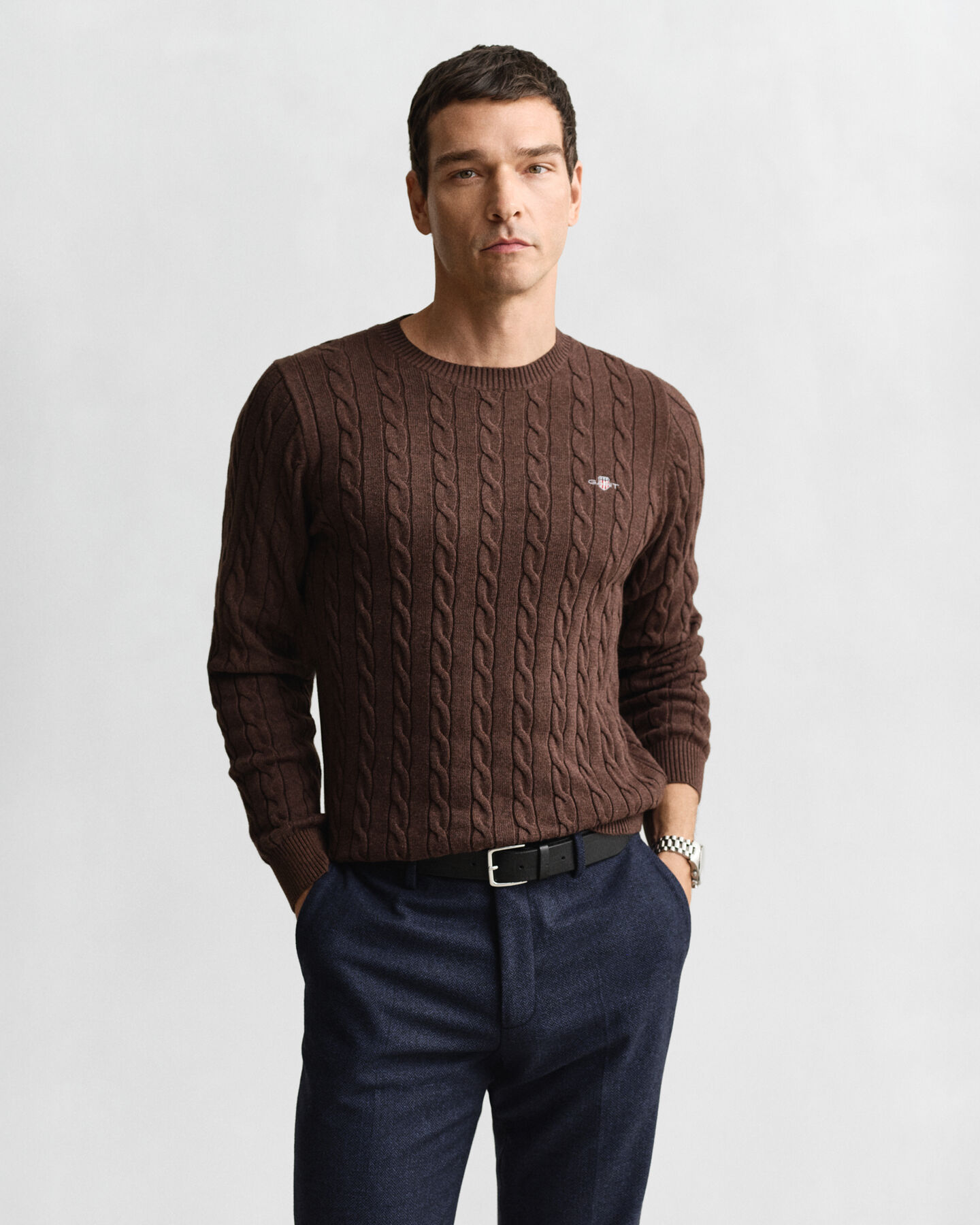 Cotton Cable Knit Crew Neck Sweater