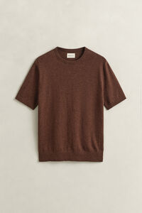 Slub Cotton Blend Short Sleeve Sweater