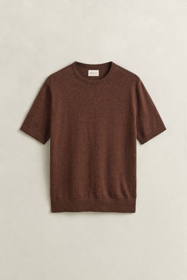Slub Cotton Blend Short Sleeve Sweater