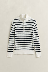 Striped Cable Knit Half-Zip Sweater