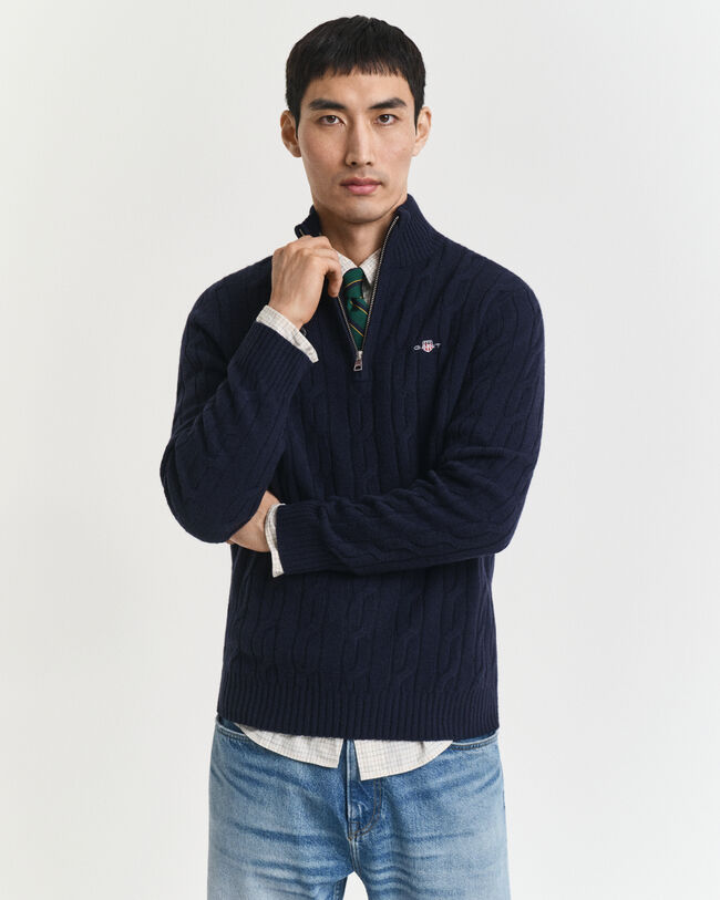 Lambswool Cable Knit Half-Zip Sweater