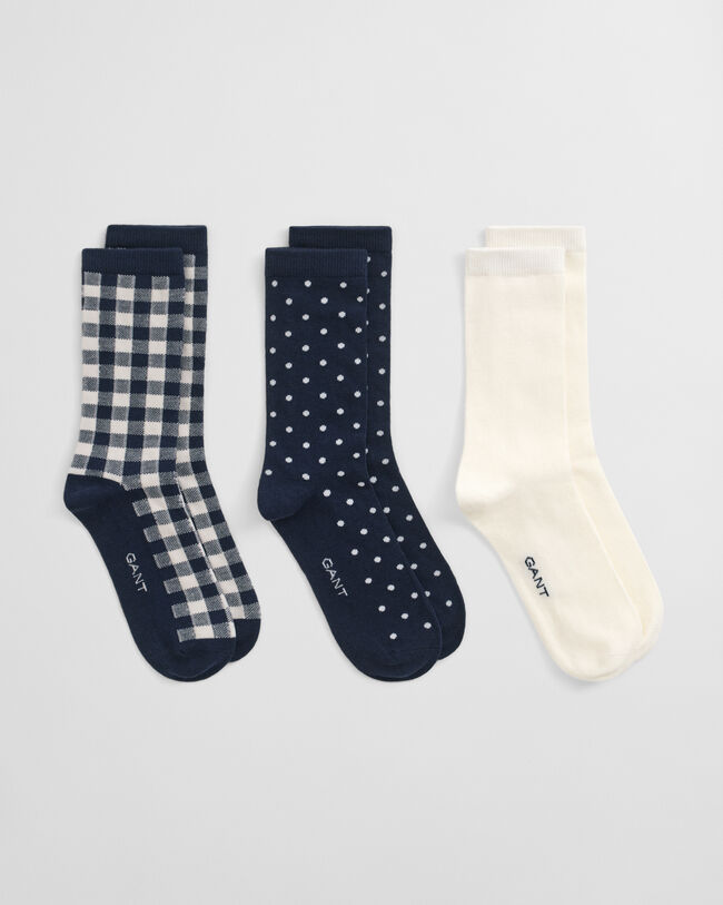 3-Pack Dot & Gingham Checked Socks
