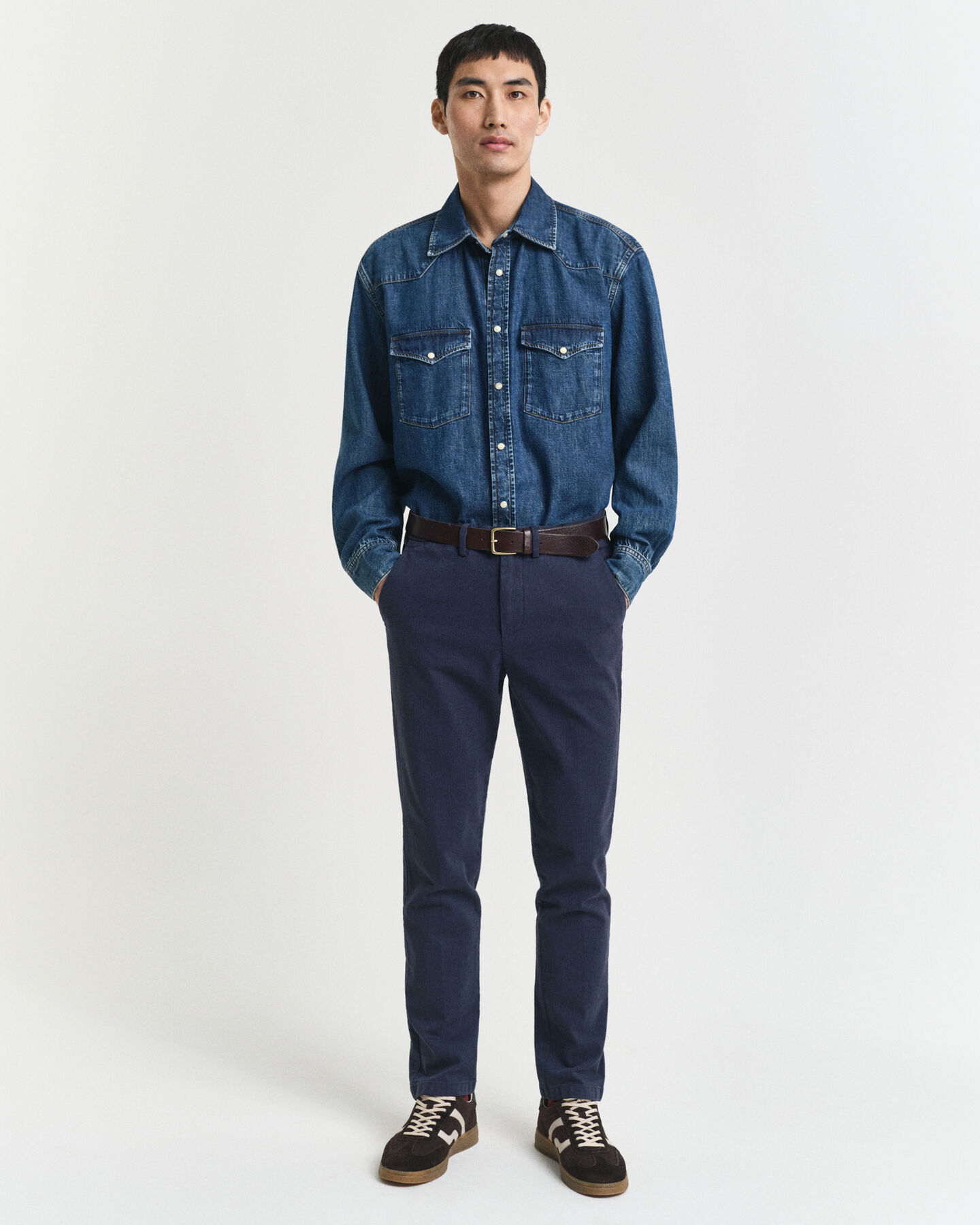 Slim Fit Cotton Herringbone Pants