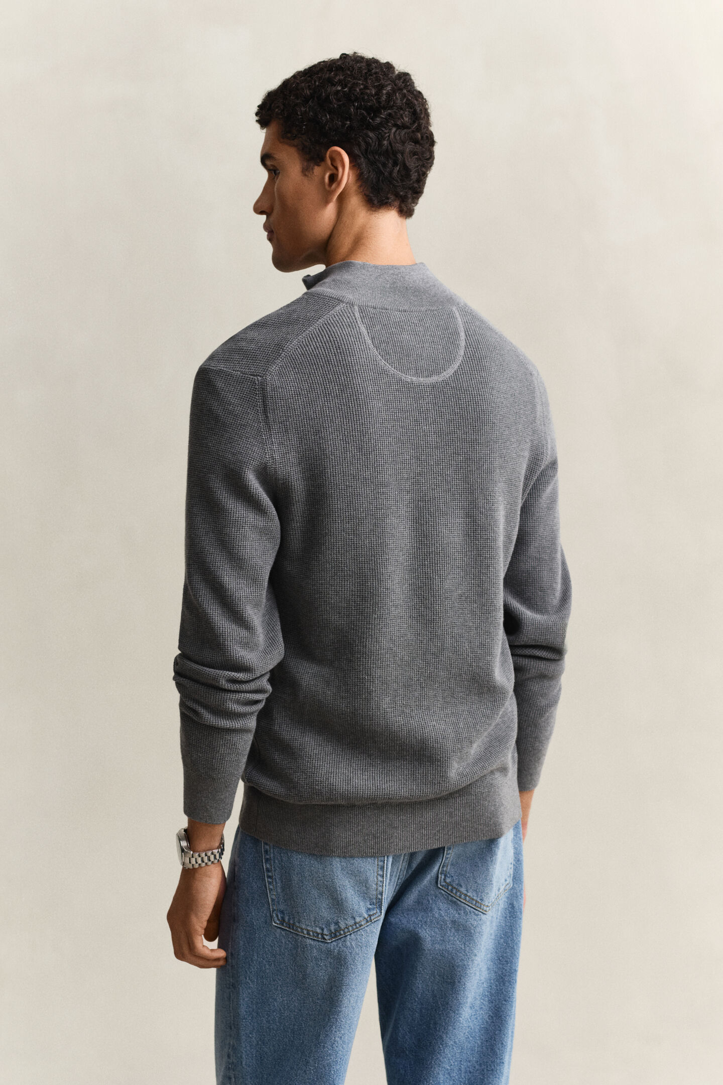 Textured Cotton Half-Zip Sweater