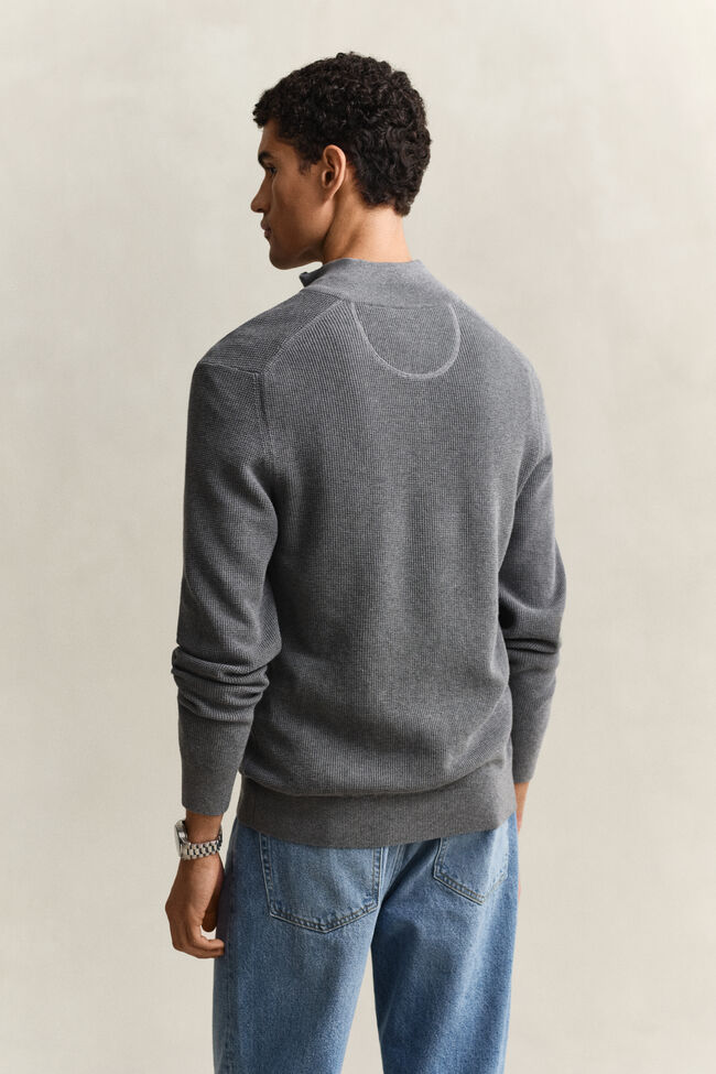 Textured Cotton Half-Zip Sweater
