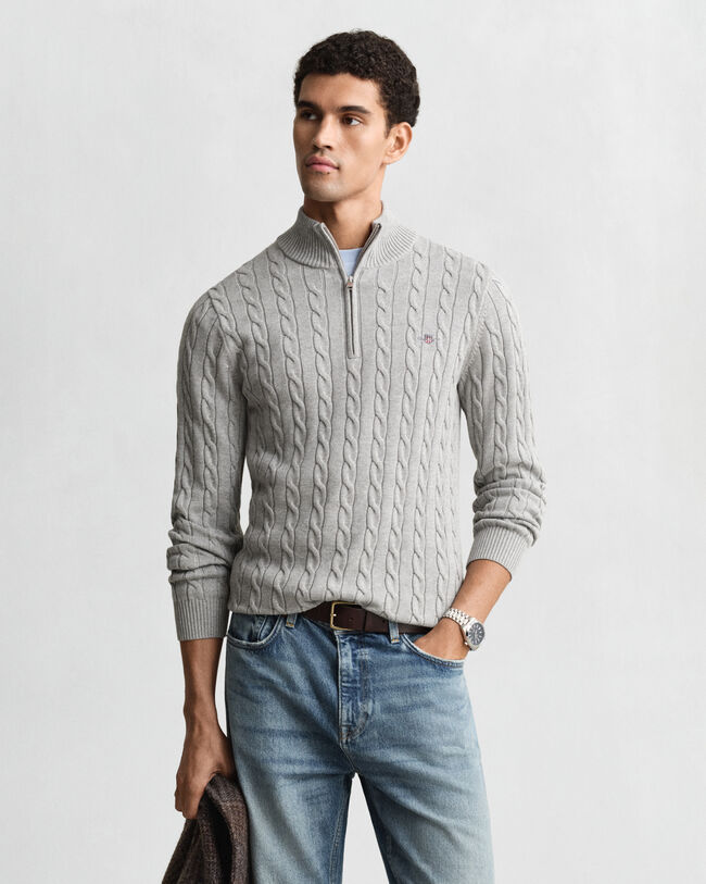 Cotton Cable Knit Half-Zip Sweater