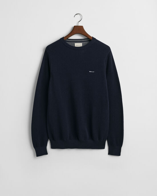 Cotton Piqué Crew Neck Sweater